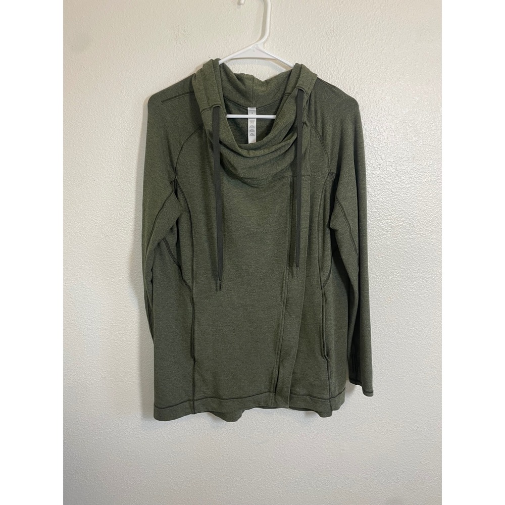 Lululemon Women 8 Coast Easy Wrap Jacket Zip Up Olive Green Asymmetrical Wrap